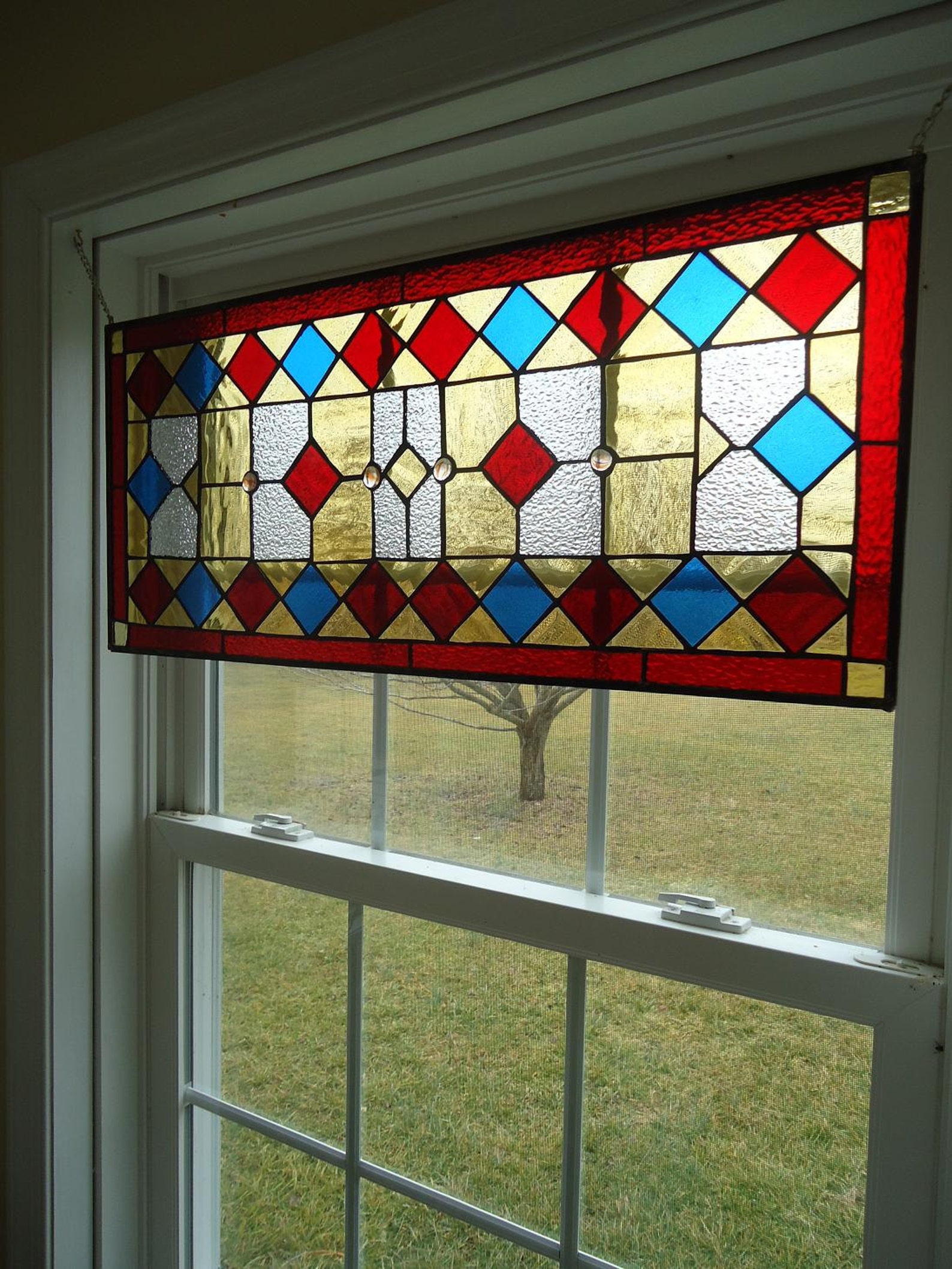 Stained Glass Transom Window Suncatcher Panel Valance 30 X 13.5 Etsy