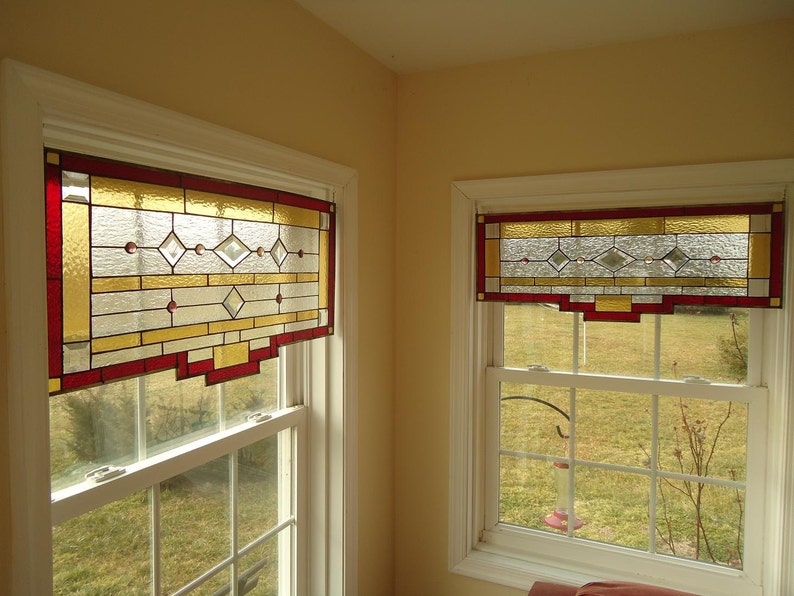 Tiffany Styled Stained Glass Window Panel Curtain Valance 27x17 Etsy