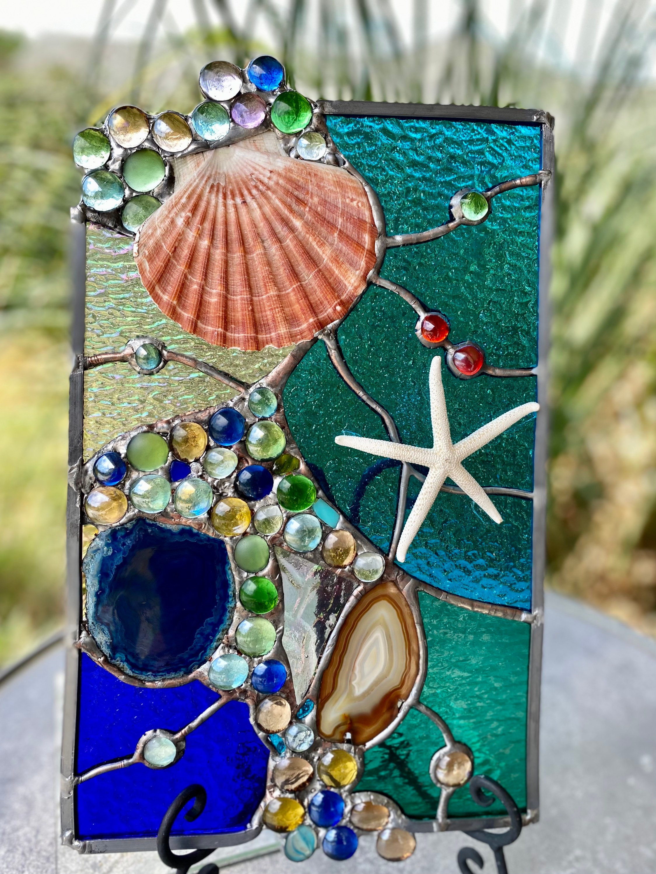 Stained Glass Sea Shell Nuggets Suncatcher Nautical Panel - Etsy