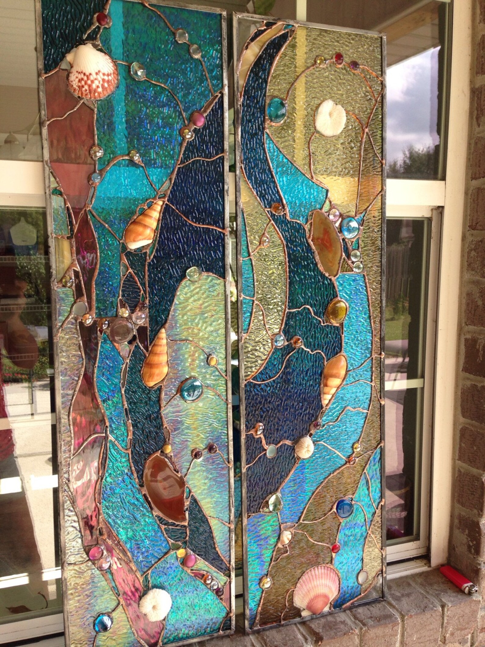 Stained Glass Abstract Transom Window Suncatcher Panel Etsy