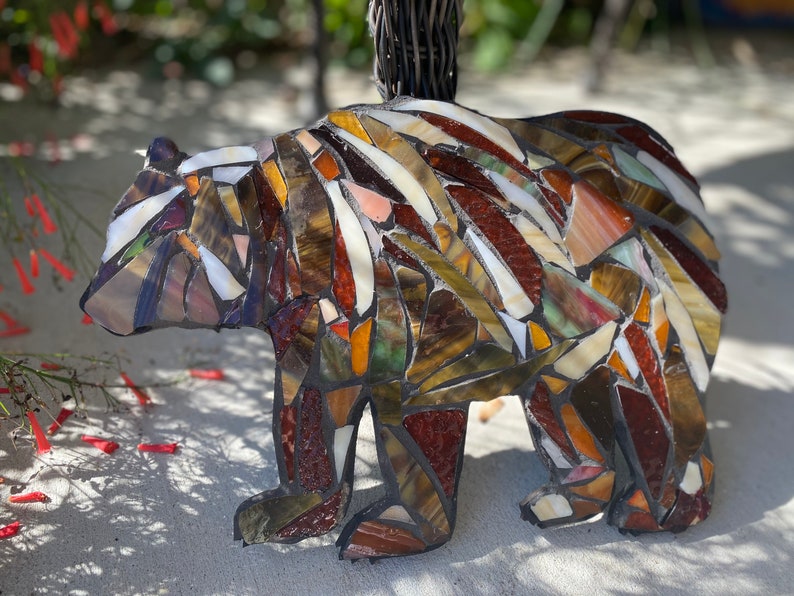 Bear Stained Glass Mosaic Bear Sculpture Rustic Farm OOAK Etsy