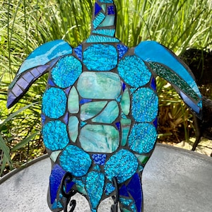 Sea Turtle Stained Glass Mosaic Ocean  Beach Decor Sculpture OOAK