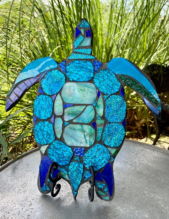 Sea Glass Turtle Mosaic - Several pieces of authentic sea glass was used to  create this turtle mosaic.