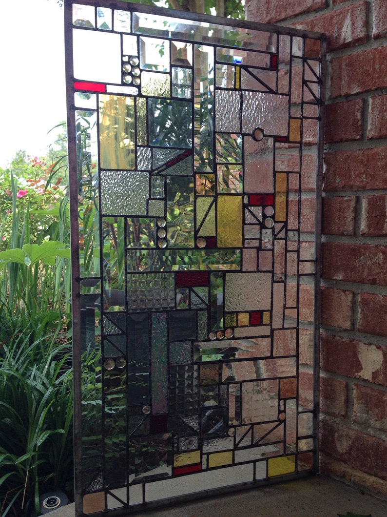 Stained Glass Geometric Panel Transom Window with Bevels Etsy