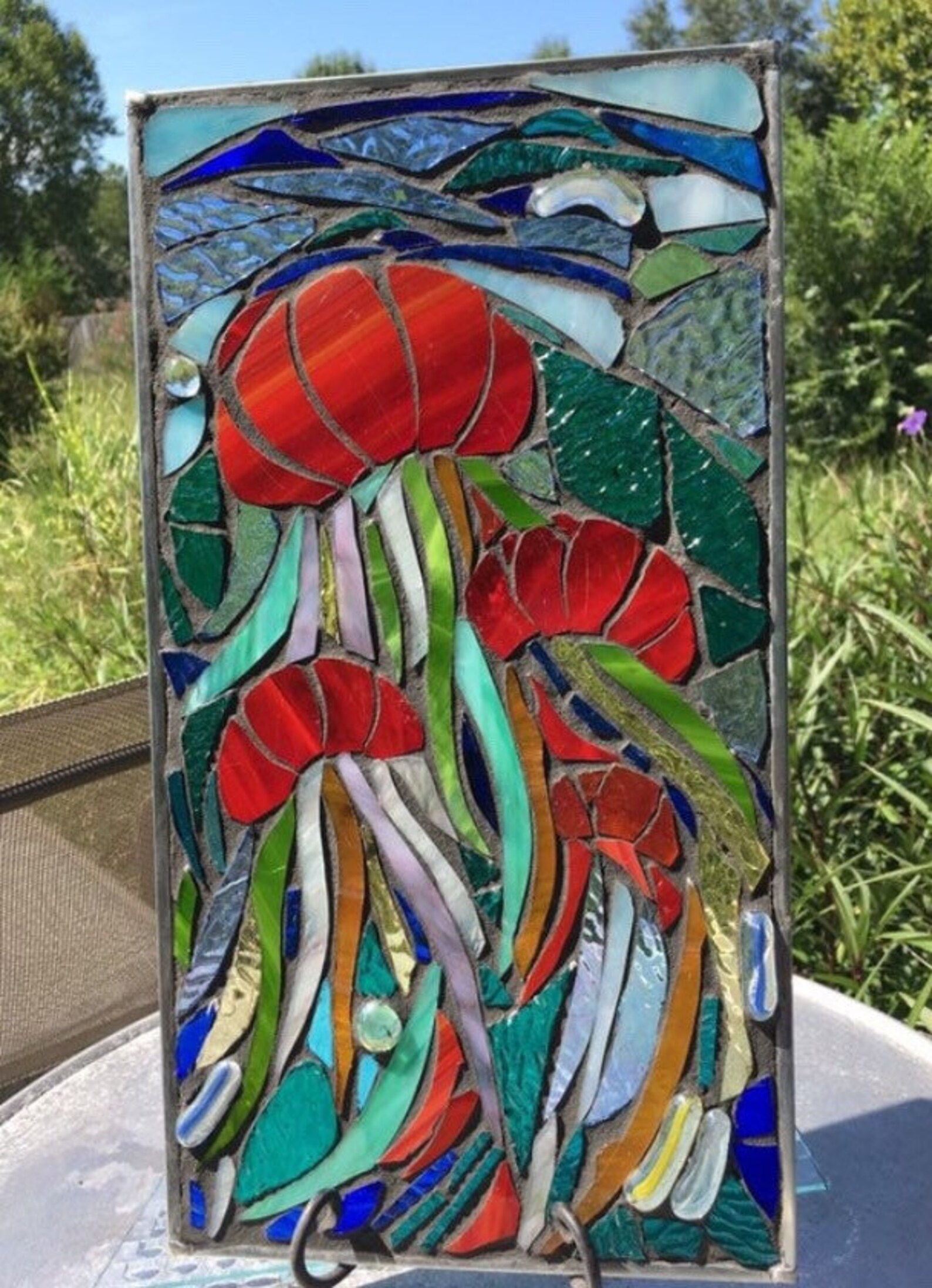 Stained Glass Mosaic Abstract Panel Jellyfish Sea Ocean Window Etsy