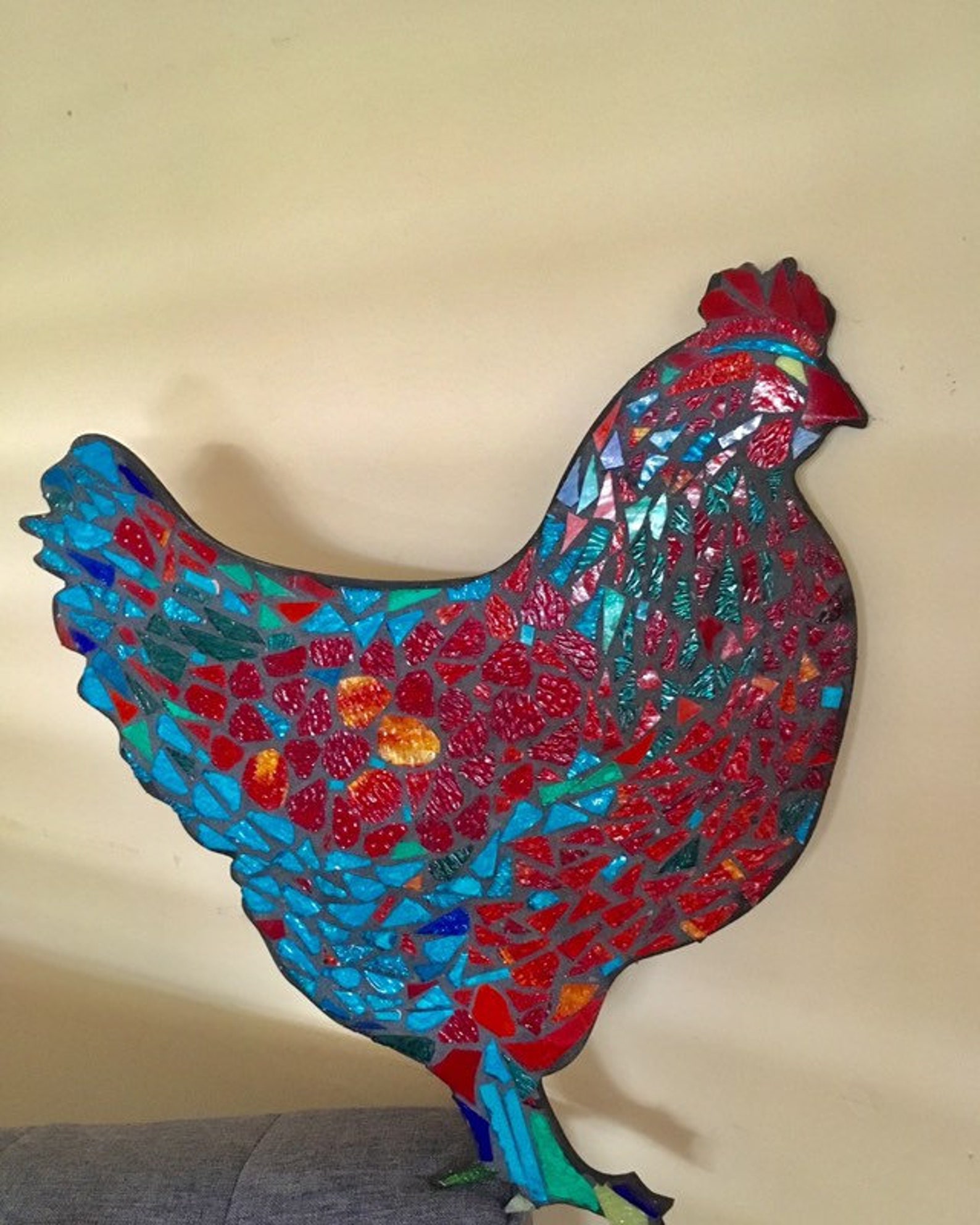 Rooster Chicken Stained Glass Mosaic Decor Wall Sculpture Rustic