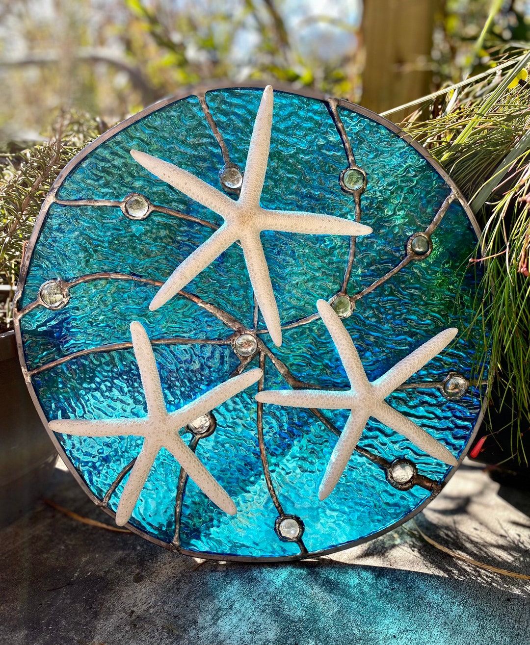 Stained Glass Nautical Window Tropical Sea Starfish Suncatcher Nuggets