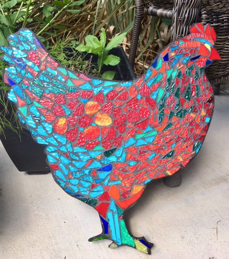 Rooster Chicken Stained Glass Mosaic Decor Wall Sculpture Rustic
