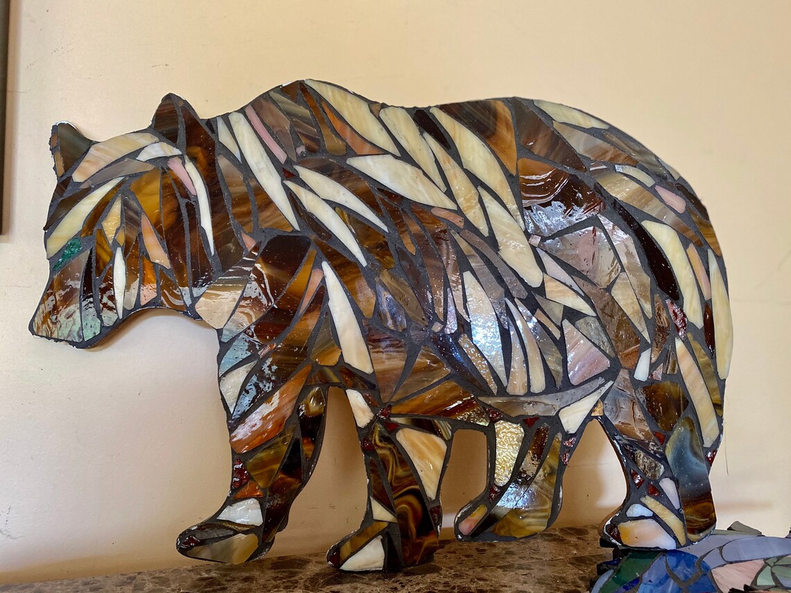Bear Stained Glass Mosaic Bear Sculpture Rustic Farm OOAK Etsy
