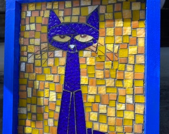 Pete the Cat  Stained Glass Mosaic Panel  Wall Art OOAK
