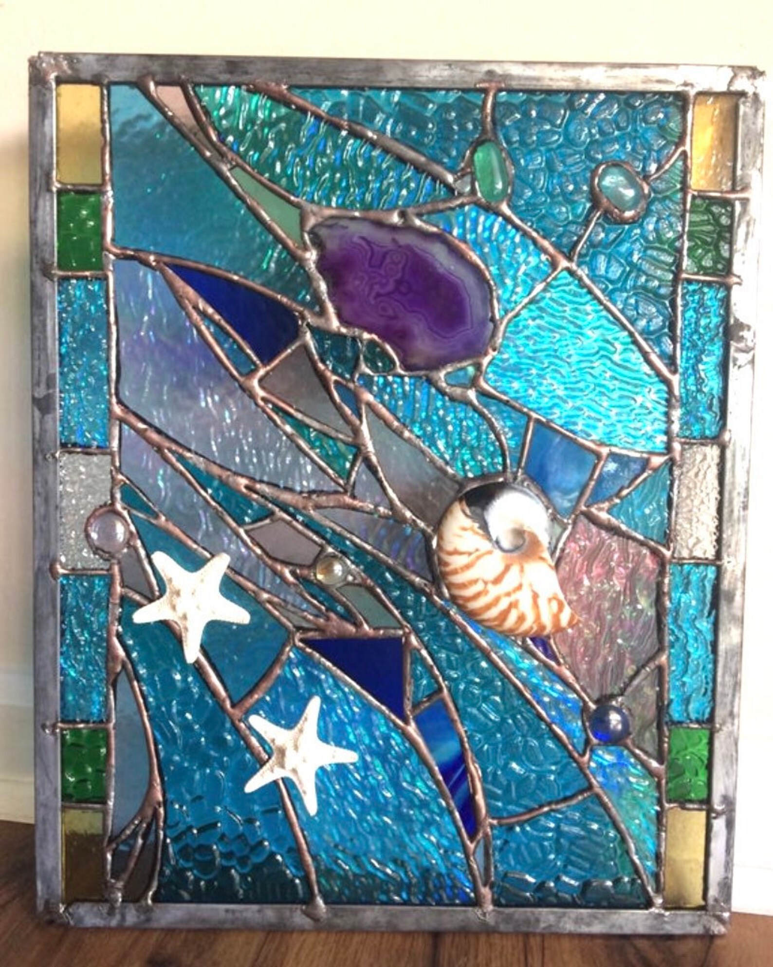 Stained Glass Tropical Fish Sea Shell Nuggets Suncatcher Etsy