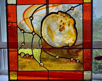 Stained Glass Abstract  Transom Window Suncatcher Panel Valance