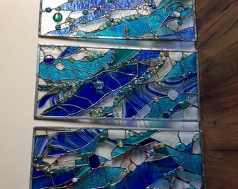 Stained Glass Abstract  Transom Window Suncatcher Panel Valance 35"x10”