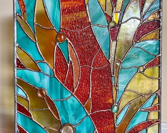 Stained Glass Abstract Heart Transom Window Contemporary  Panel