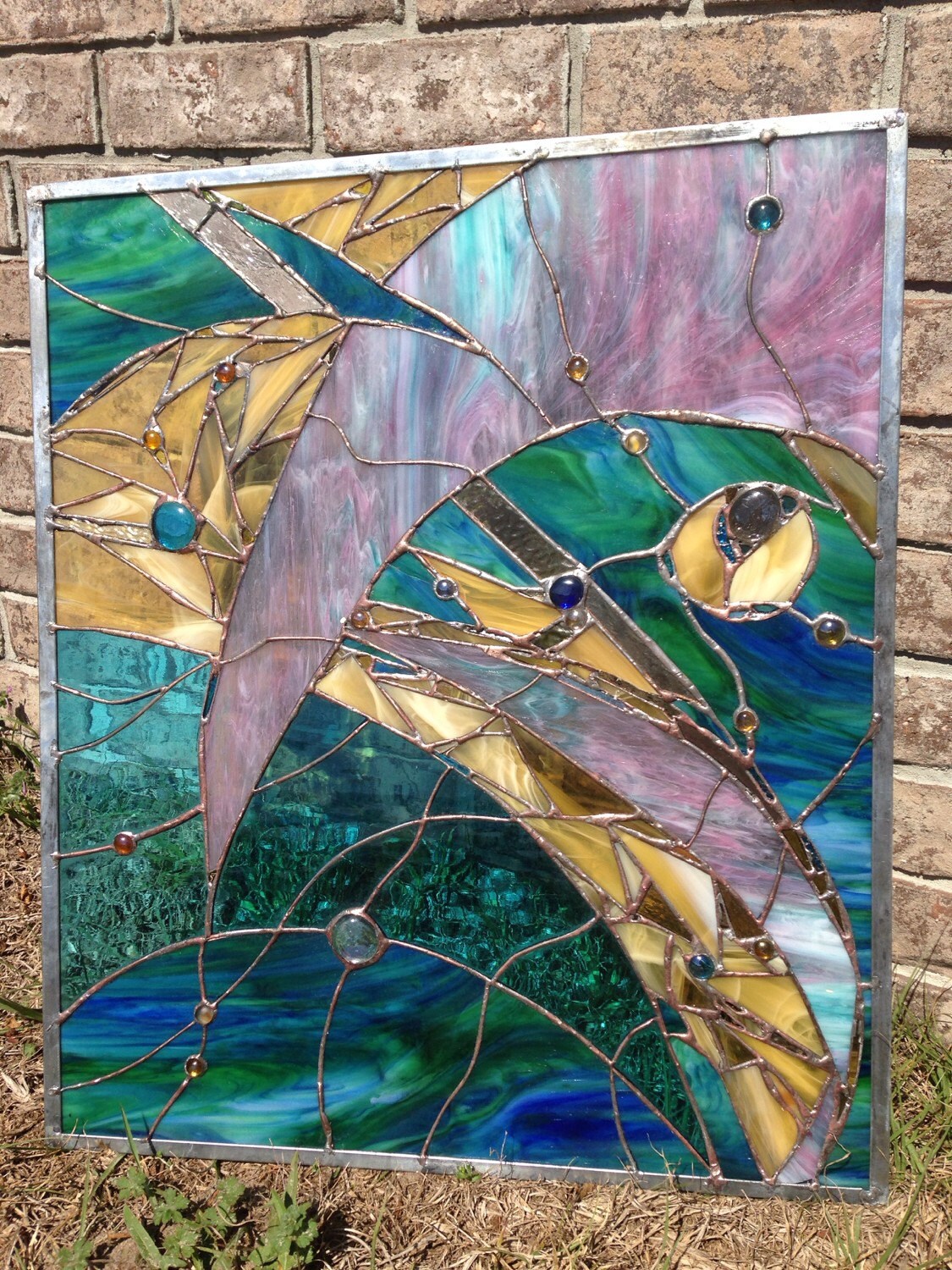 Stained Glass Abstract Nuggets Transom Window Suncatcher Panel Valance