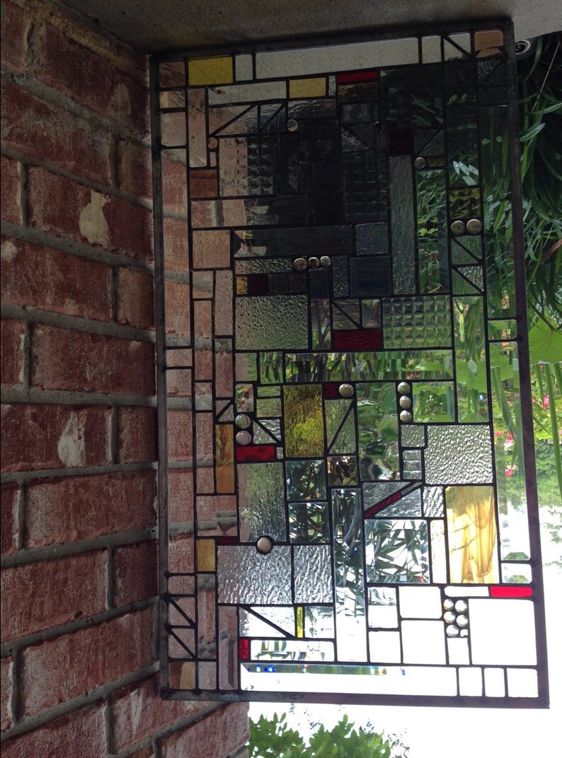 Stained Glass Geometric Panel Transom Window with Bevels Etsy