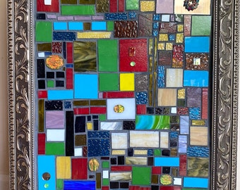 Stained Glass Mosaic Abstract Modern Panel 24”x21”