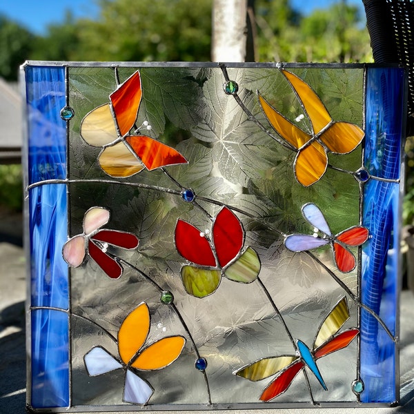 Stained Glass Panel Butterfly Suncatcher OOAK 19"x18"