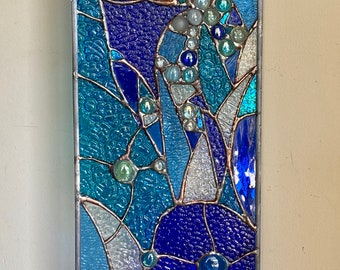 Stained Glass Abstract  Contemporary Transom Window Suncatcher Panel
