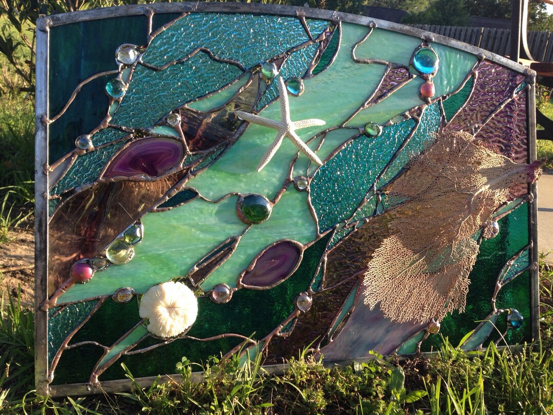 Stained Glass Abstract Nuggets Transom Window Suncatcher Panel Valance