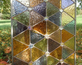 Stained Glass Window Transom Panel Valance Suncatcher Curtain 17"x13"