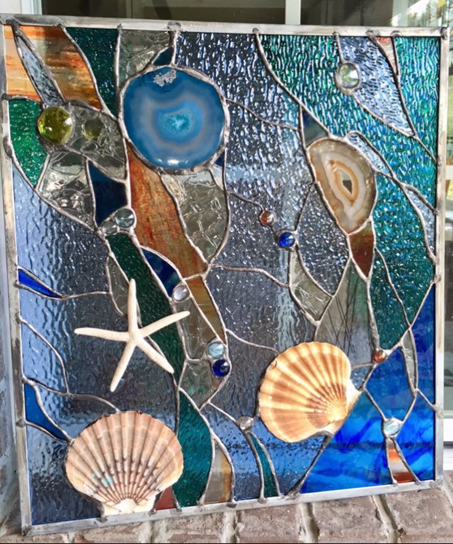 Stained Glass Panel Ocean Sea Shell Window Suncatcher 15x18 - Etsy
