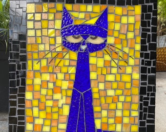 Pete the Cat  Stained Glass Mosaic Panel  Wall Art OOAK