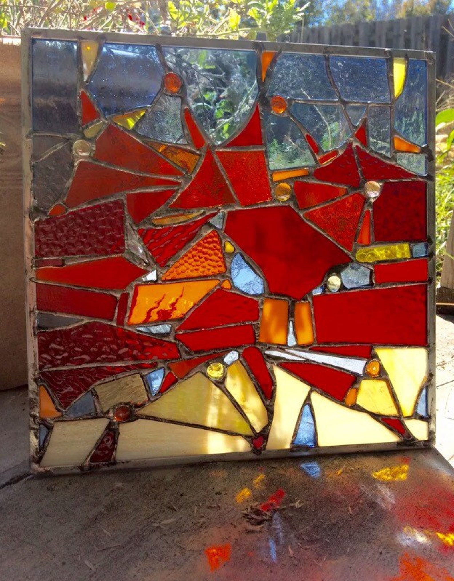 Stained Glass Abstract Transom Window Panel Modern Etsy