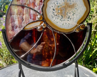 Stained Glass Sculpture Brazilian Agatez Abstract Suncatcher