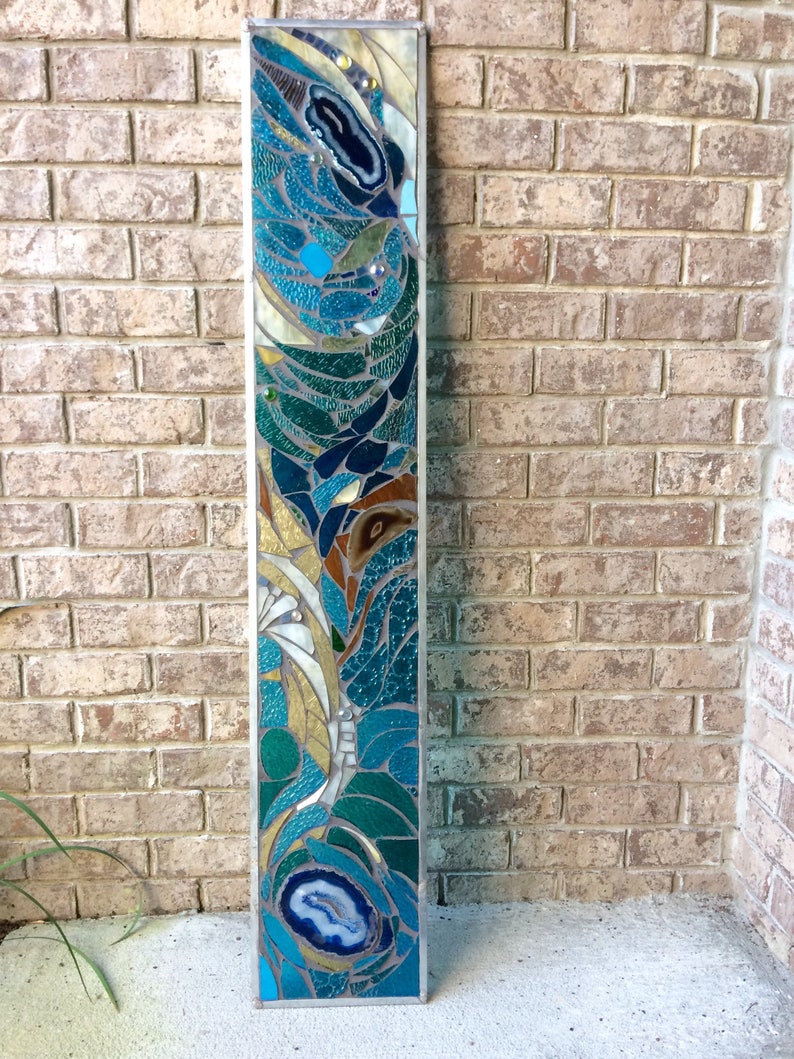 Stained Glass Mosaic Panel Transom Window w Brazilian