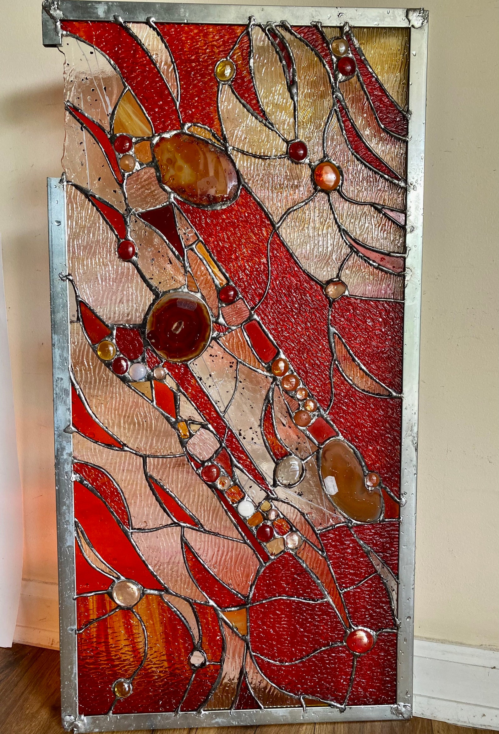 Stained Glass Abstract Nuggets Transom Window Suncatcher Panel Etsy