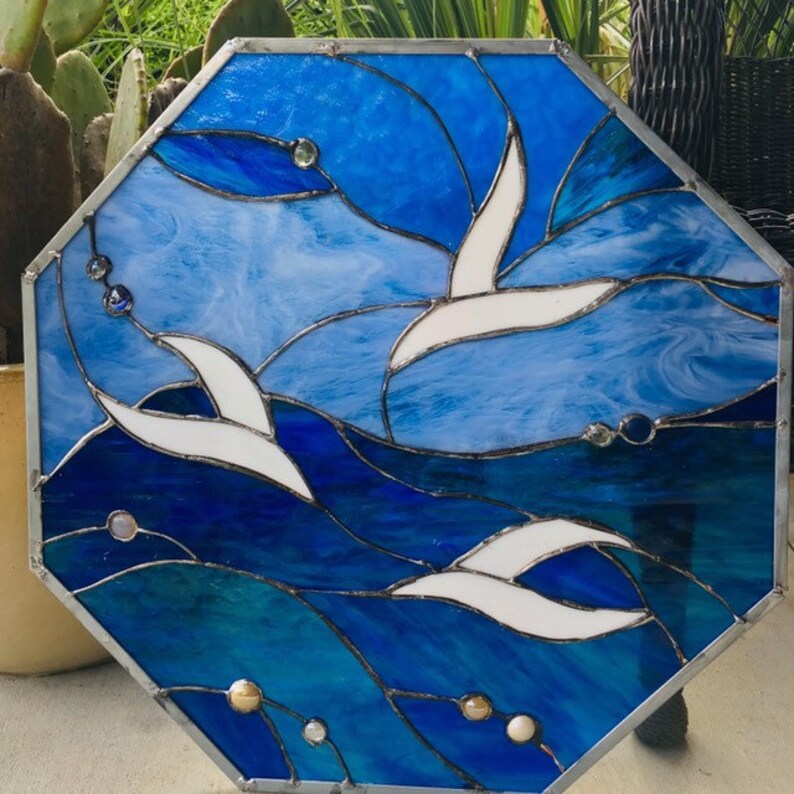 Stained Glass Nautical Seagull Window Suncatcher Panel Transom Etsy