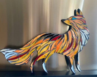 Fox Stained Glass Mosaic Bear Sculpture Rustic Farm OOAK