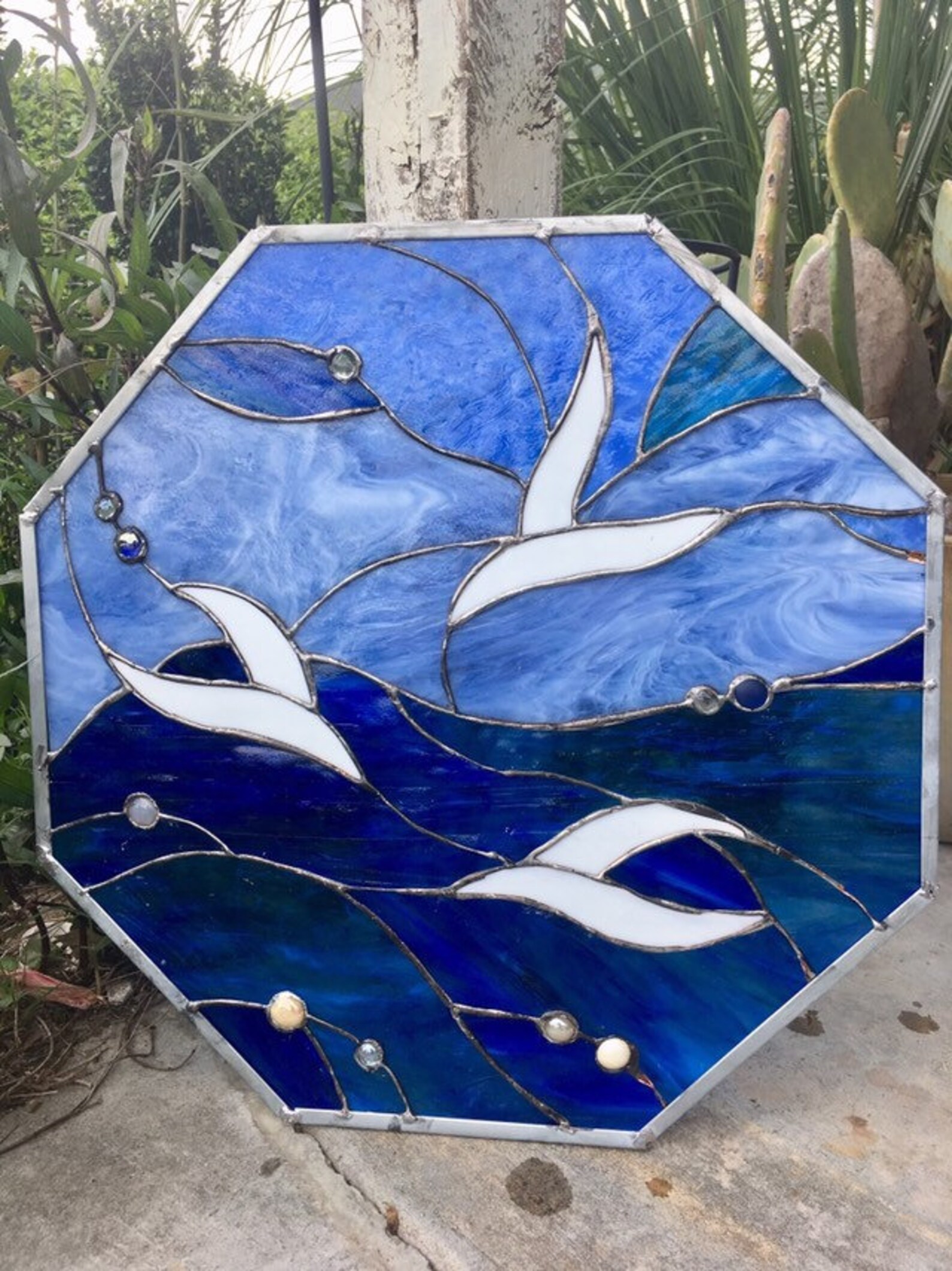 Stained Glass Nautical Seagull Window Suncatcher Panel Transom Etsy