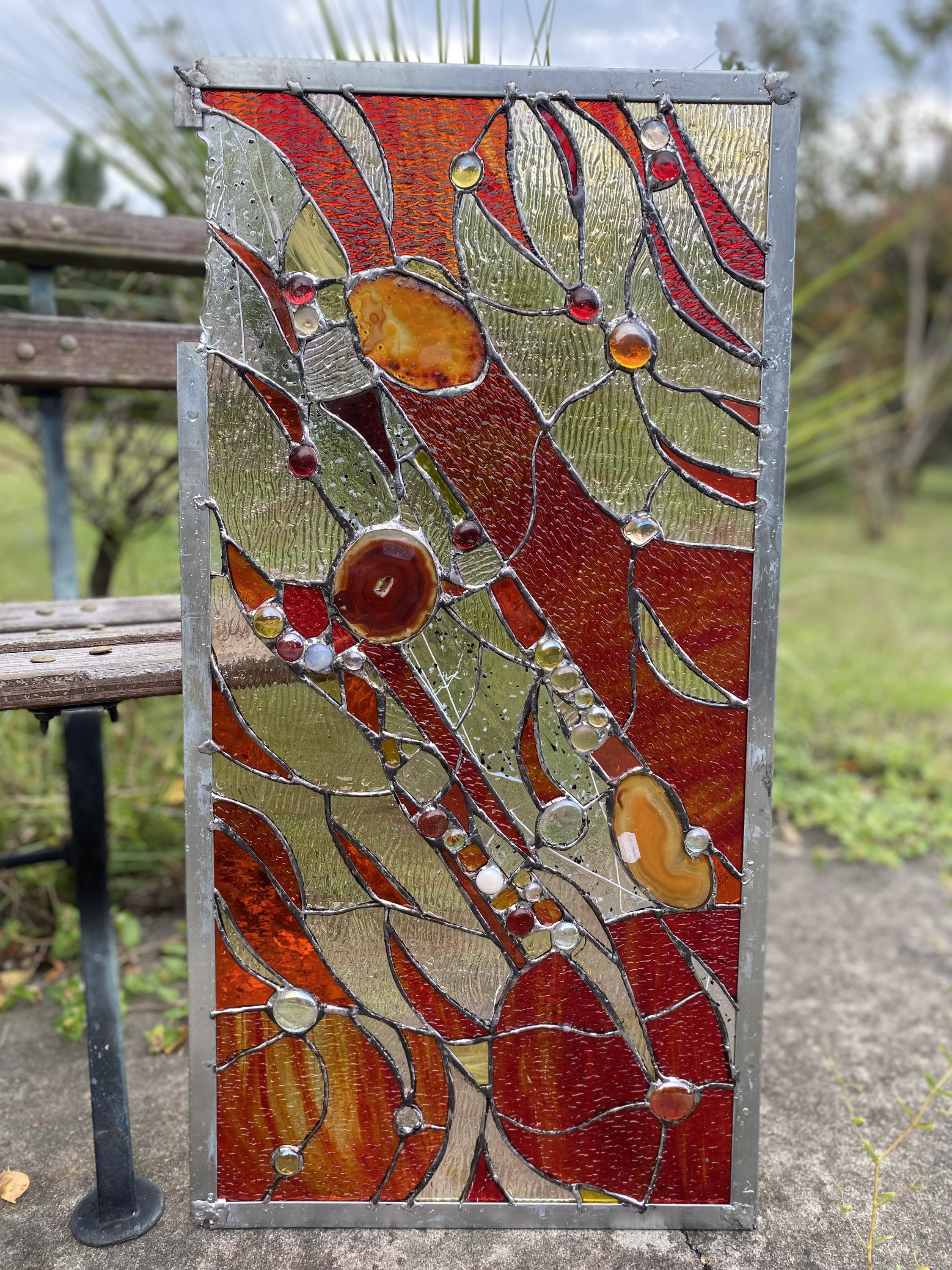 Stained Glass Abstract Nuggets Transom Window Suncatcher Panel Etsy