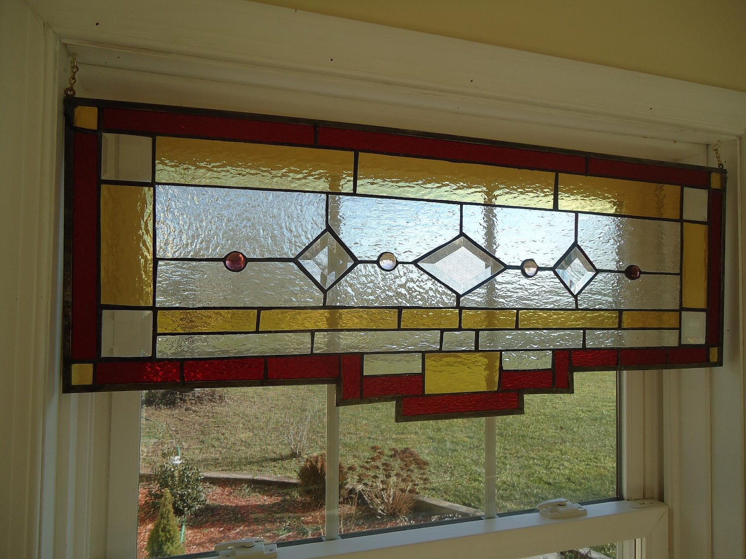 Tiffany Styled Stained Glass Transom Window Panel Valance Curtain 29x
