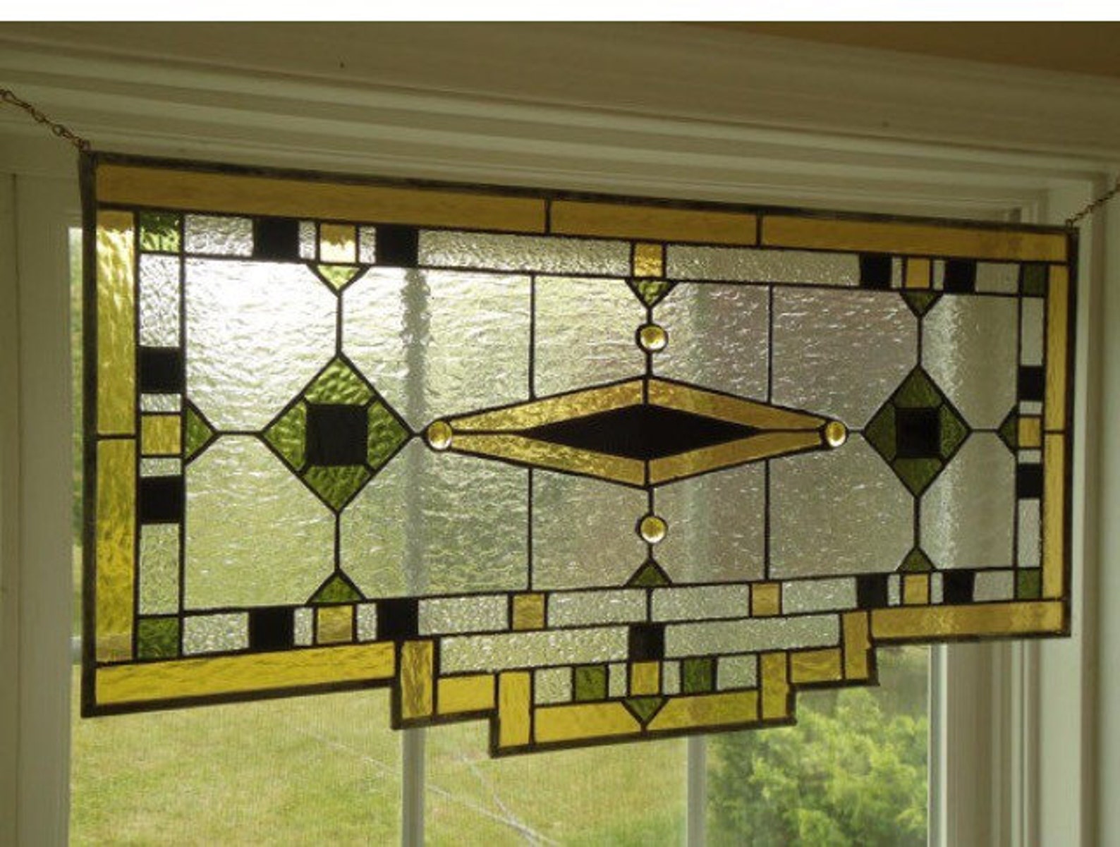 Stained Glass Transom Window Panel 29x 14 Etsy