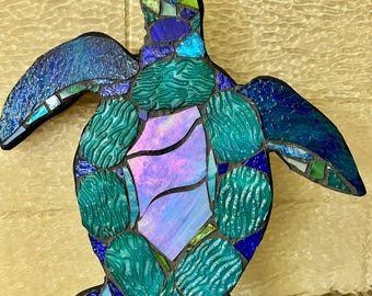 Sea Turtle Stained Glass Mosaic Ocean  Beach Decor Sculpture OOAK
