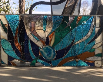 Stained Glass Window Tropical Starfish Sea Shell  Sailboat Suncatcher Ocean Panel OOAK