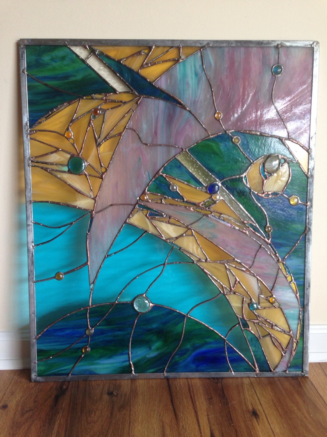 Stained Glass Abstract Nuggets Transom Window Suncatcher Panel Valance