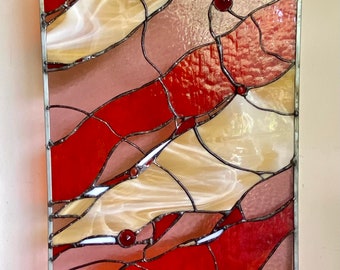Stained Glass Abstract Nuggets Transom Window Suncatcher Panel Valance 16,5”x36”