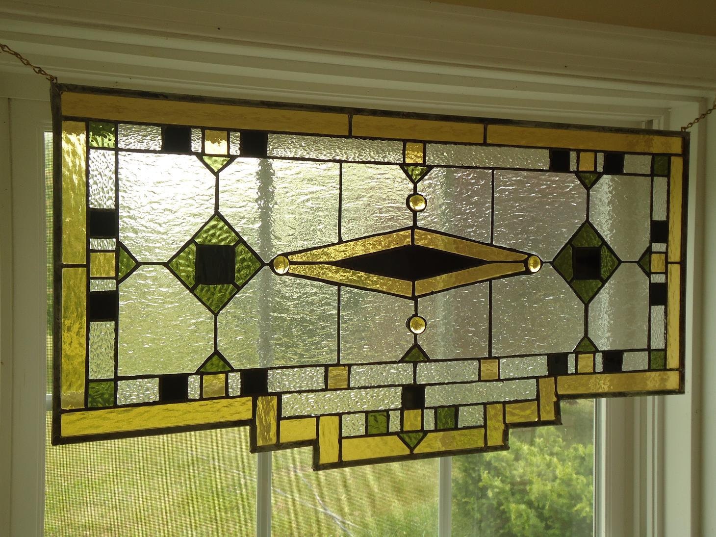Stained Glass Transom Window Panel 29x 14 Etsy