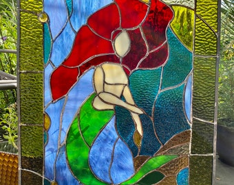 Mermaid Stained Glass Window Ocean Nautical Transom Panel