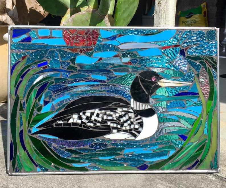 Loon Bird Stained Glass Mosaic Wall Panel Ocean Beach Decor - Etsy