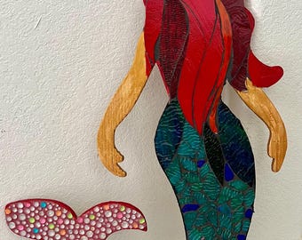 Mermaid  Stained Glass Mosaic Ocean Beach House Bathroom Decor