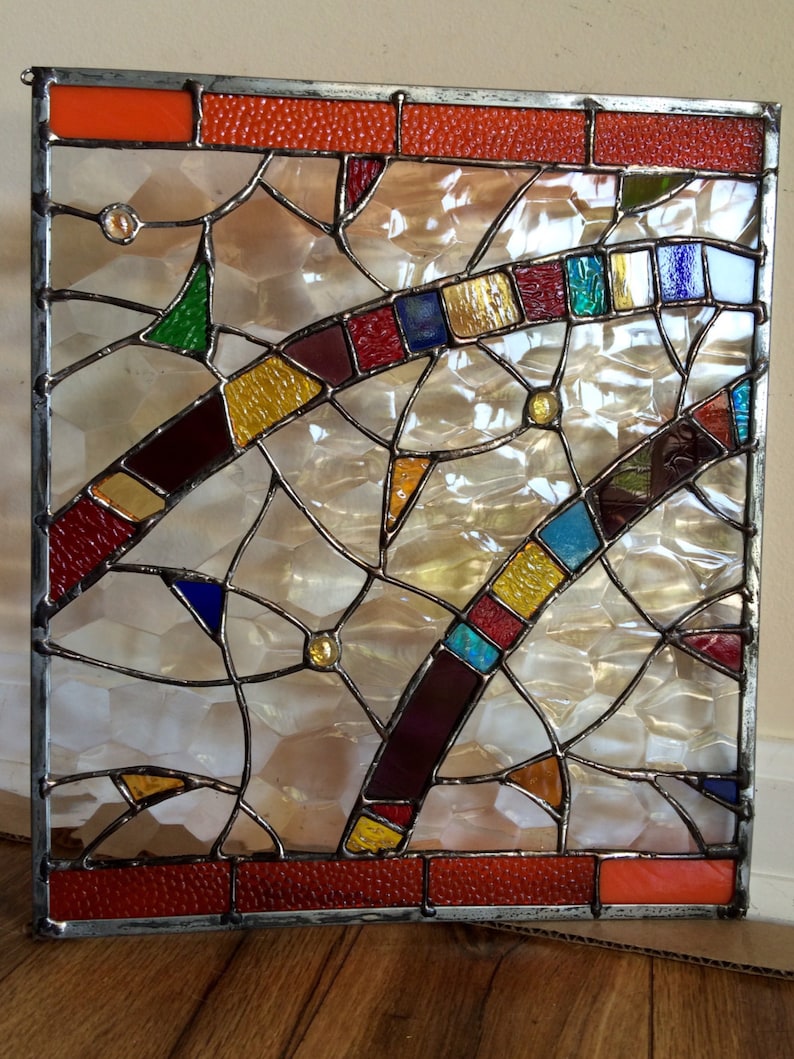 Abstract Modern Rainbow Stained Glass Suncatcher Panel OOAK Etsy
