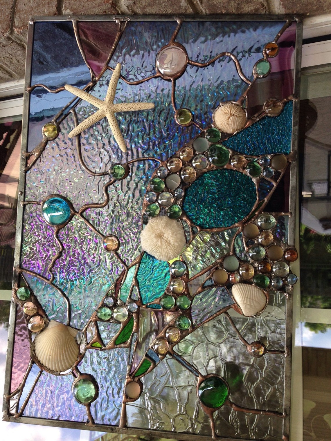 Stained Glass Abstarct Transom Window Suncatcher Panel Valance Etsy