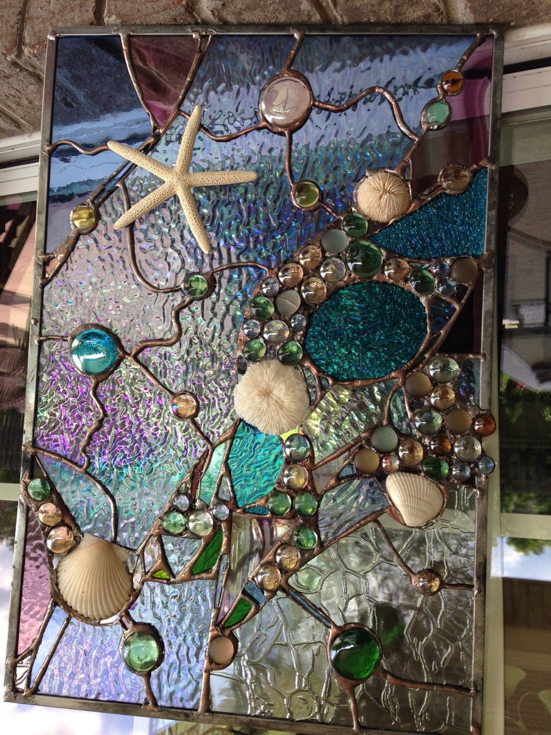 Stained Glass Abstarct Transom Window Suncatcher Panel Valance 20x13 Etsy