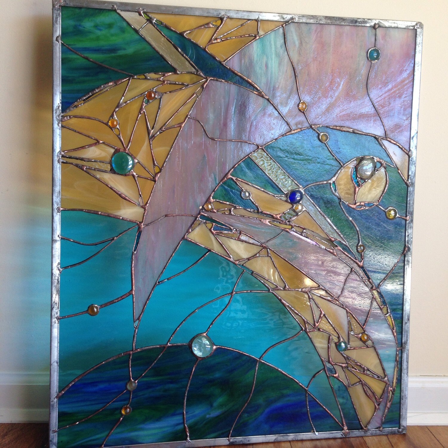 Stained Glass Abstract Nuggets Transom Window Suncatcher Panel Valance