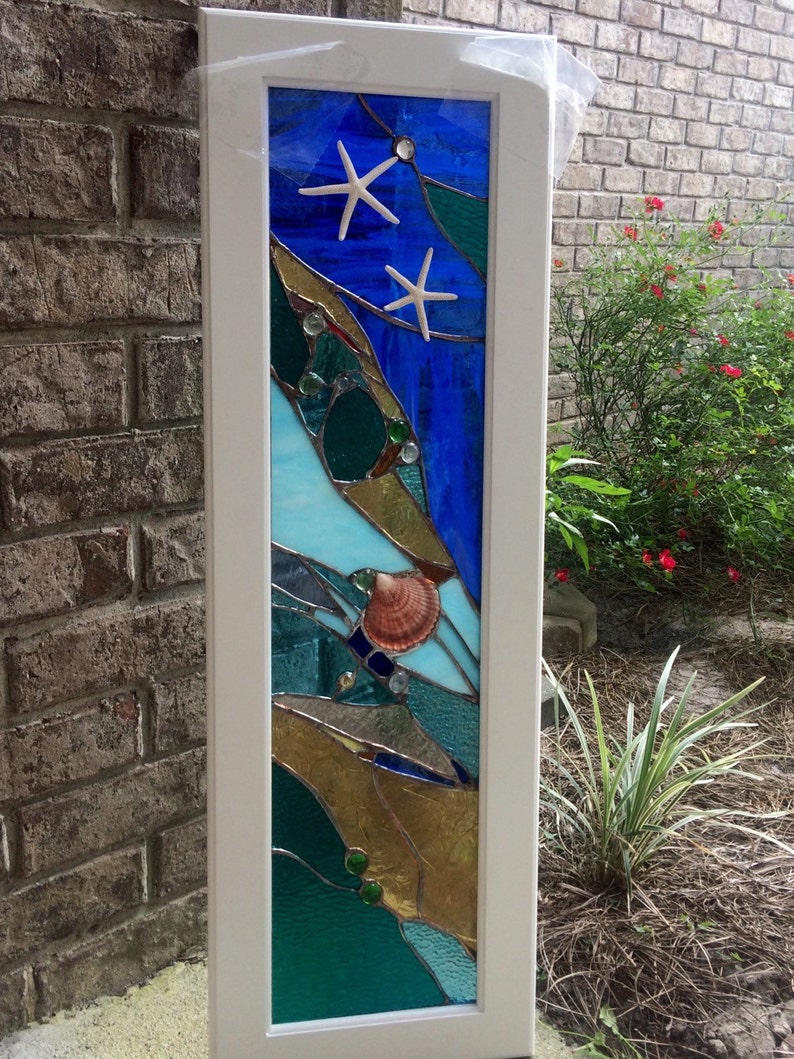 Stained Glass Panels Kitchen Inserts With Sea Shells Etsy